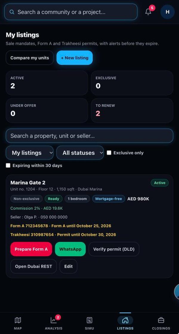 Listings with a Form A and Trakheesi status