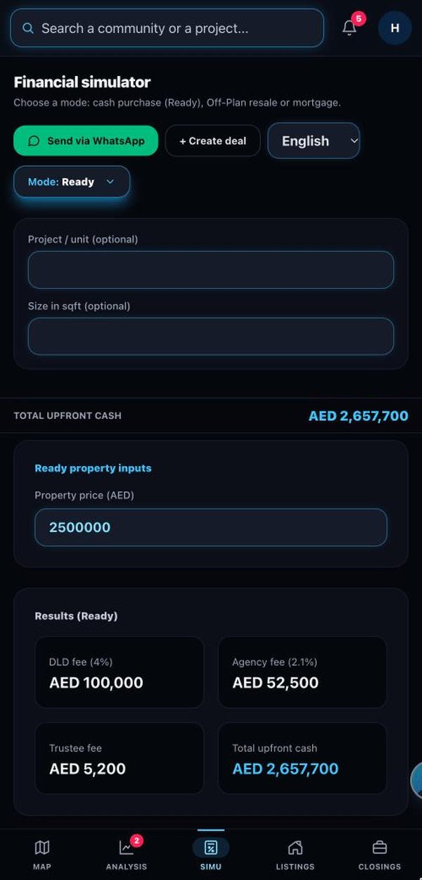 Financial simulator in Ready mode